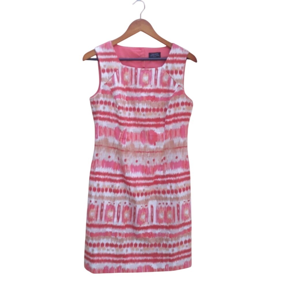 Vtg 90s Tahari ‎ Linen Colorful Tribal  Aztec Petite Dress Sz 6P Shower Luncheon